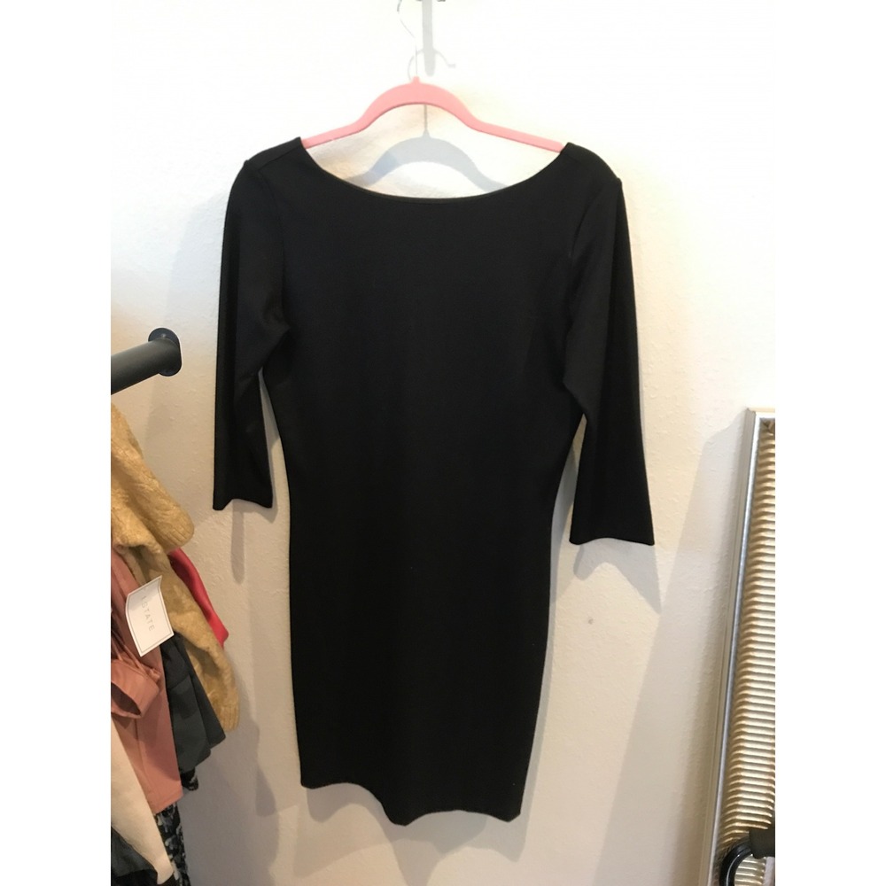 Amanda Uprichard Black V-Back Bodycon Mini Dress 3/4 Sleeve L